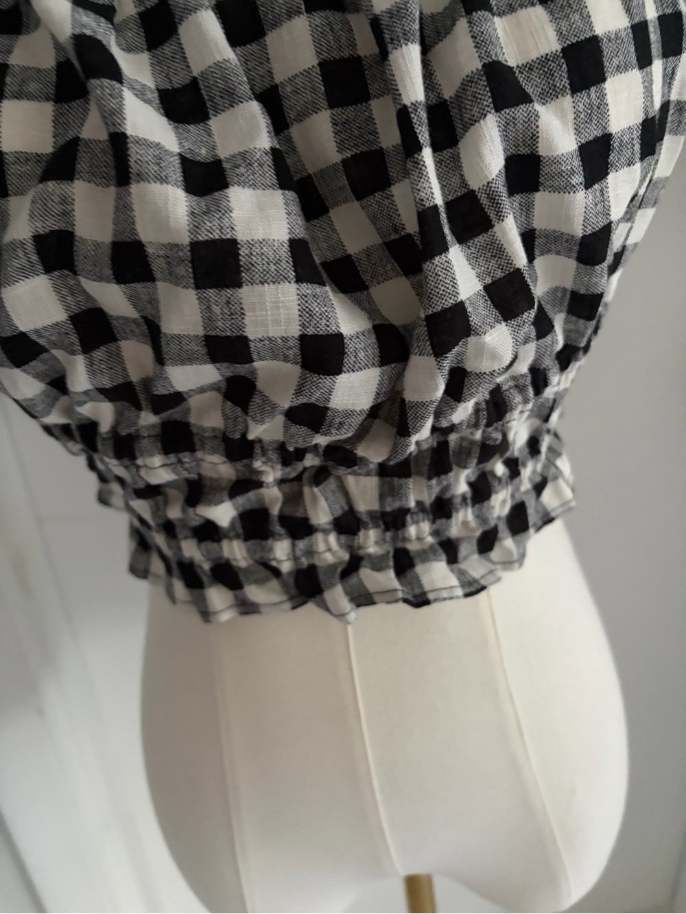 Zara Black & White Gingham Smocked Hem Crop Top